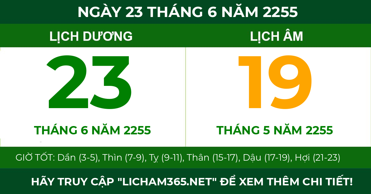 lịch âm ngày 23 tháng 6 năm 2255