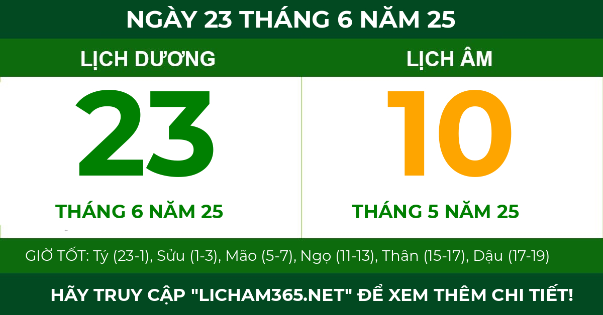 lịch âm ngày 23 tháng 6 năm 25