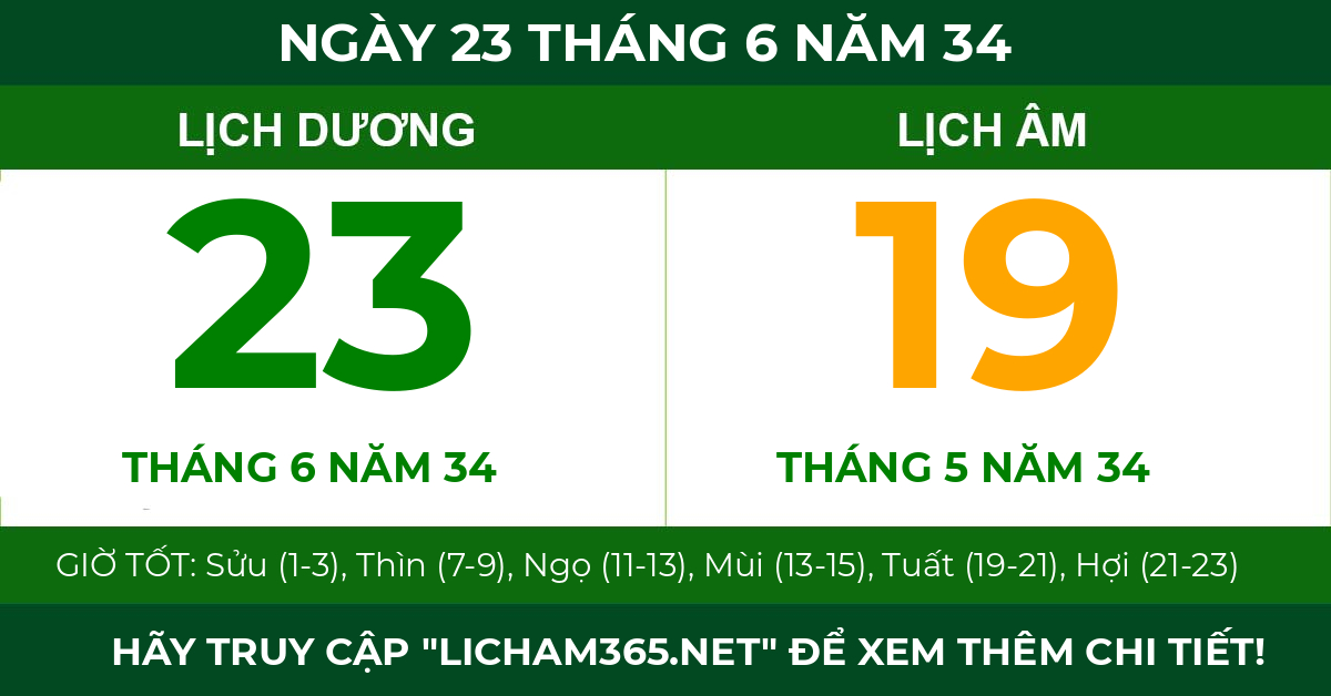lịch âm ngày 23 tháng 6 năm 34