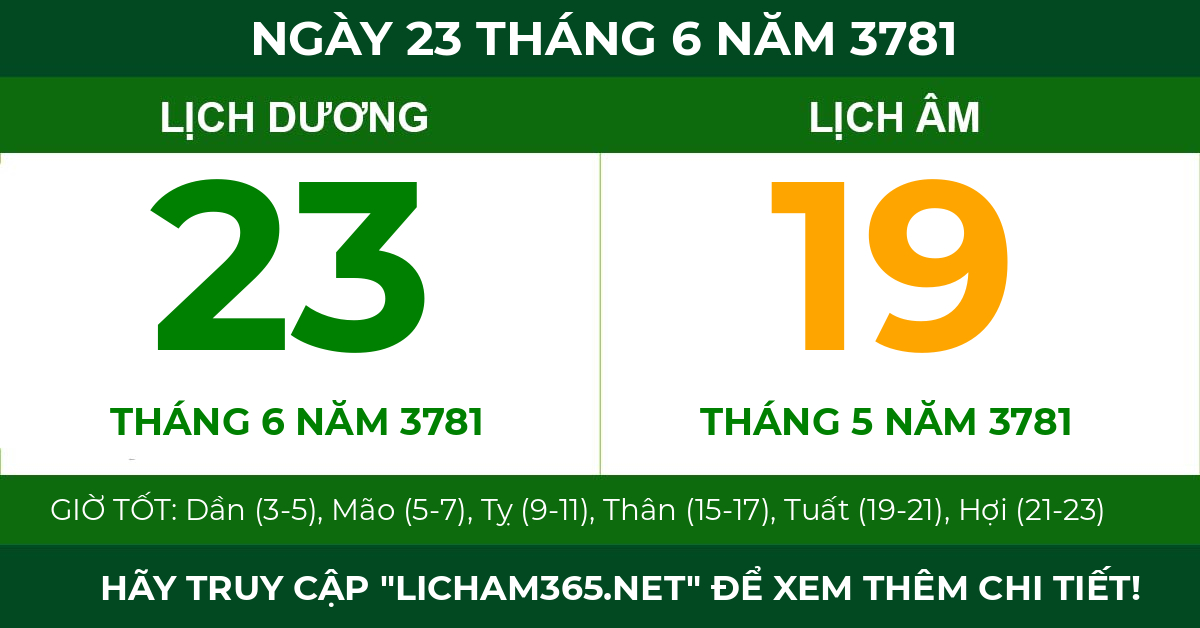 lịch âm ngày 23 tháng 6 năm 3781
