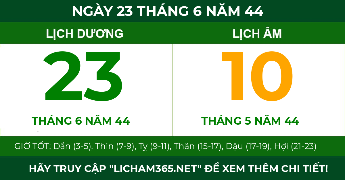 lịch âm ngày 23 tháng 6 năm 44