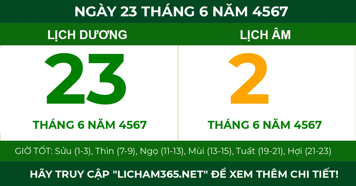 lịch âm ngày 23 tháng 6 năm 4567