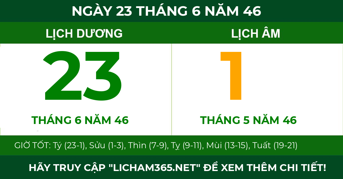 lịch âm ngày 23 tháng 6 năm 46