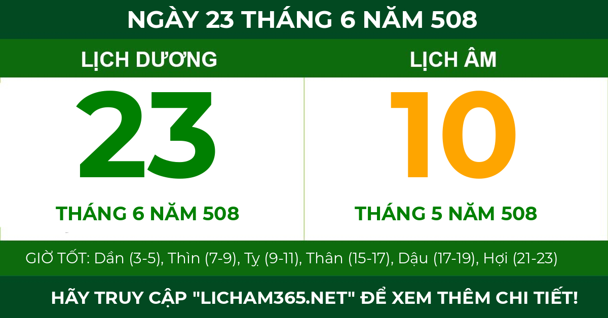 lịch âm ngày 23 tháng 6 năm 508
