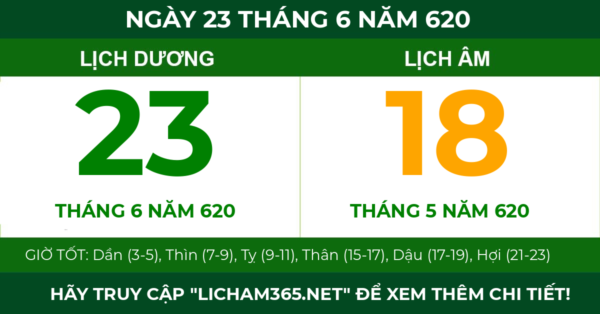 lịch âm ngày 23 tháng 6 năm 620