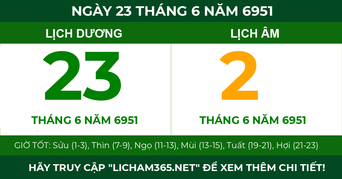 lịch âm ngày 23 tháng 6 năm 6951