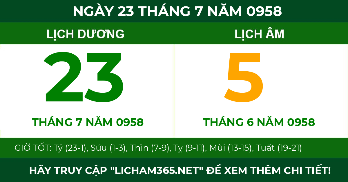 lịch âm ngày 23 tháng 7 năm 0958