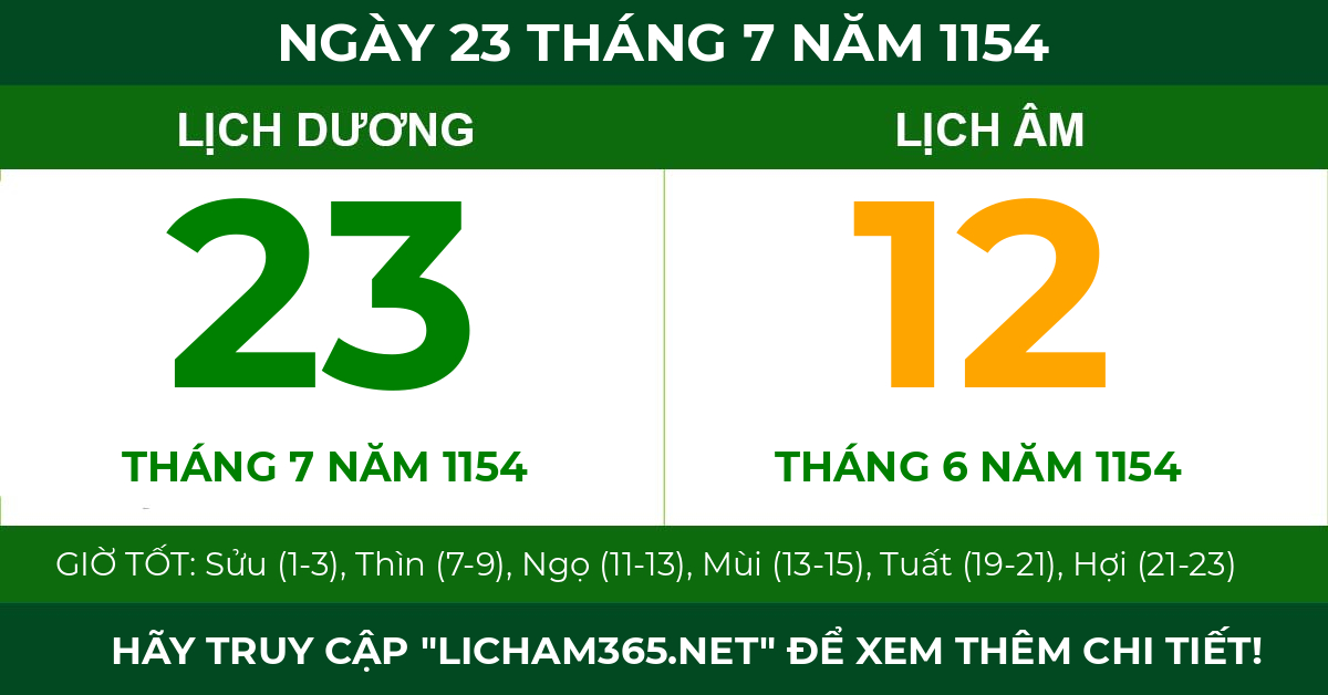 lịch âm ngày 23 tháng 7 năm 1154