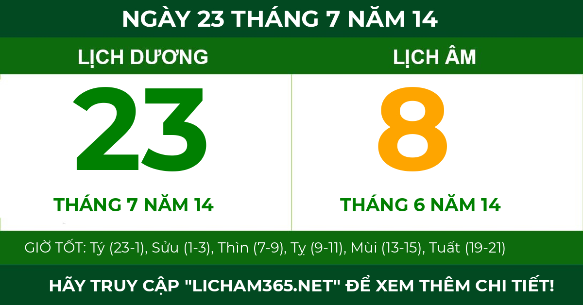 lịch âm ngày 23 tháng 7 năm 14