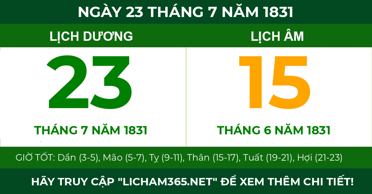 lịch âm ngày 23 tháng 7 năm 1831