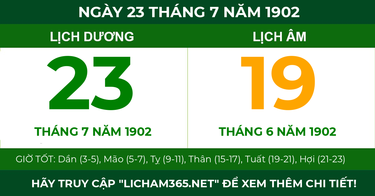 lịch âm ngày 23 tháng 7 năm 1902
