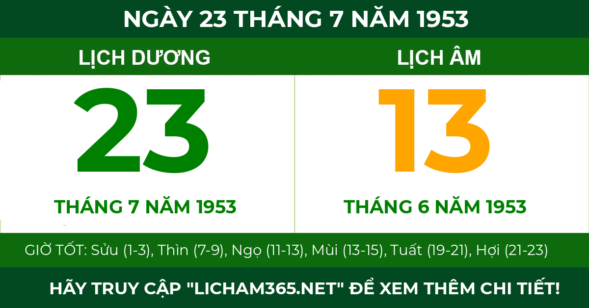 lịch âm ngày 23 tháng 7 năm 1953