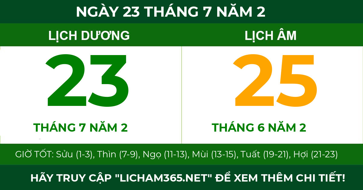 lịch âm ngày 23 tháng 7 năm 2