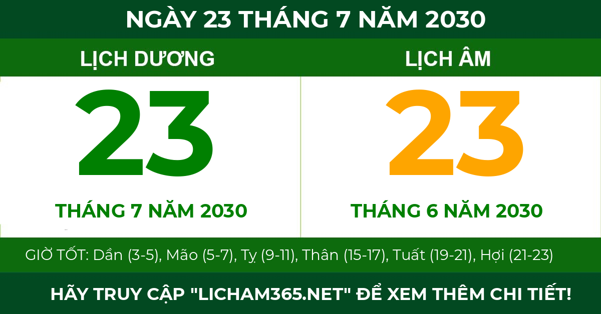 lịch âm ngày 23 tháng 7 năm 2030