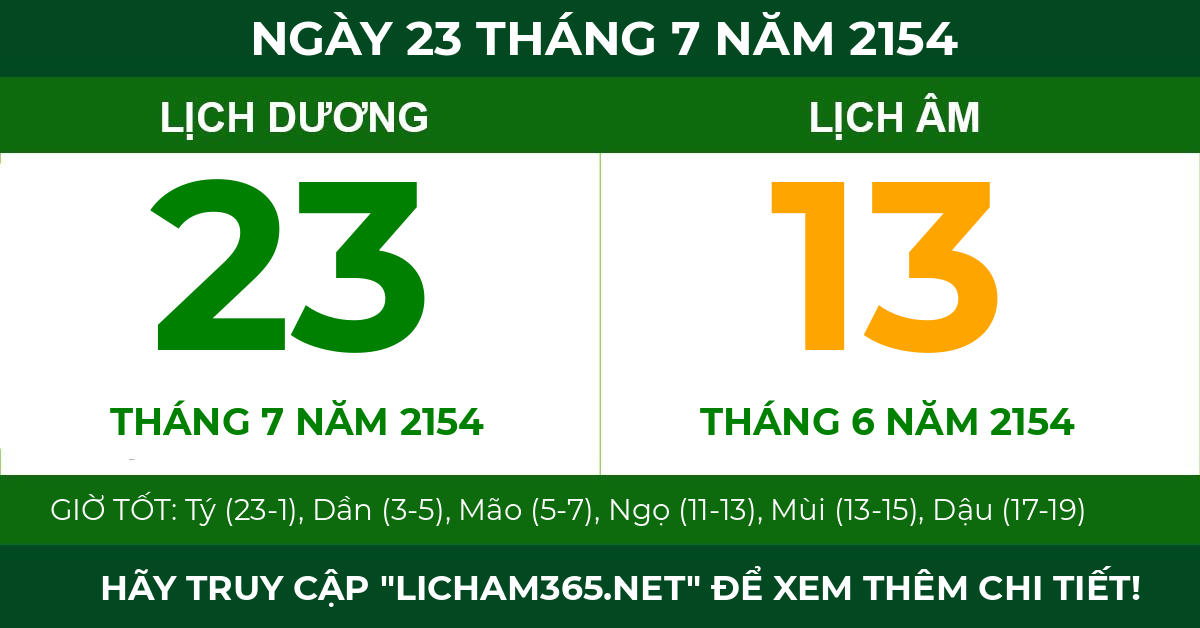 lịch âm ngày 23 tháng 7 năm 2154