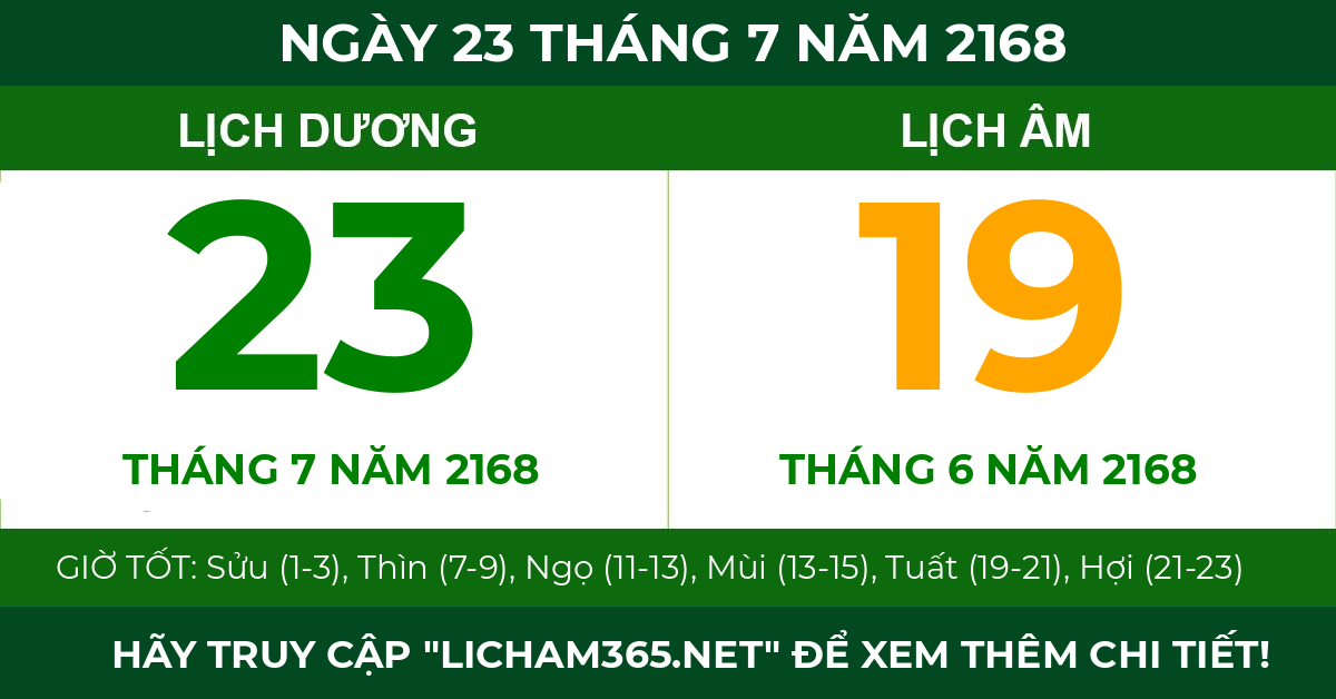 lịch âm ngày 23 tháng 7 năm 2168
