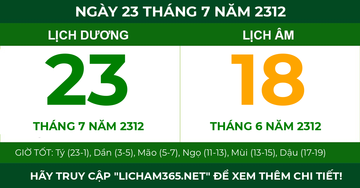 lịch âm ngày 23 tháng 7 năm 2312