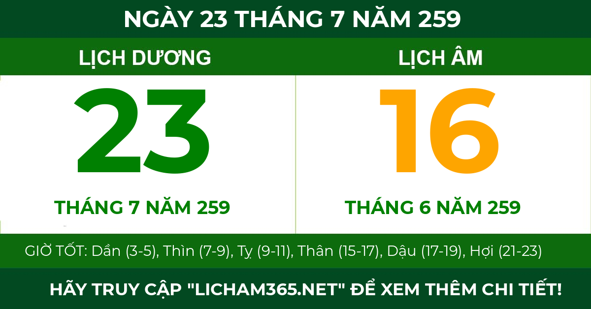 lịch âm ngày 23 tháng 7 năm 259