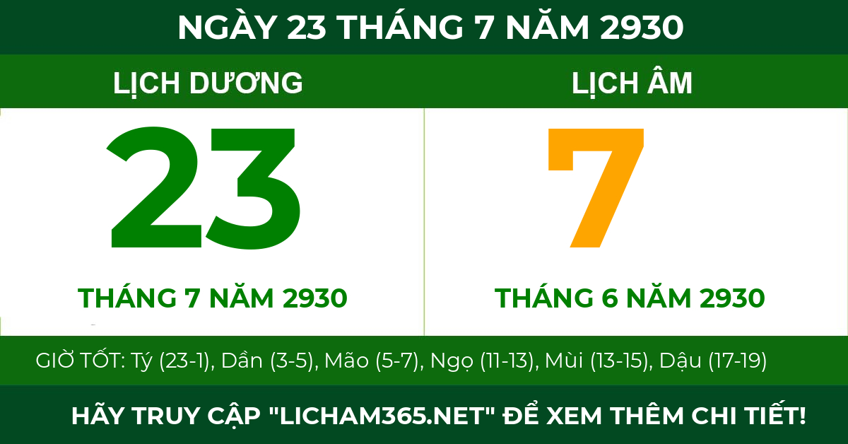 lịch âm ngày 23 tháng 7 năm 2930