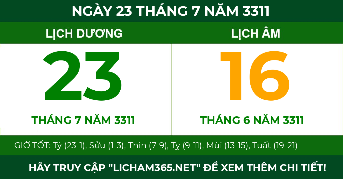 lịch âm ngày 23 tháng 7 năm 3311