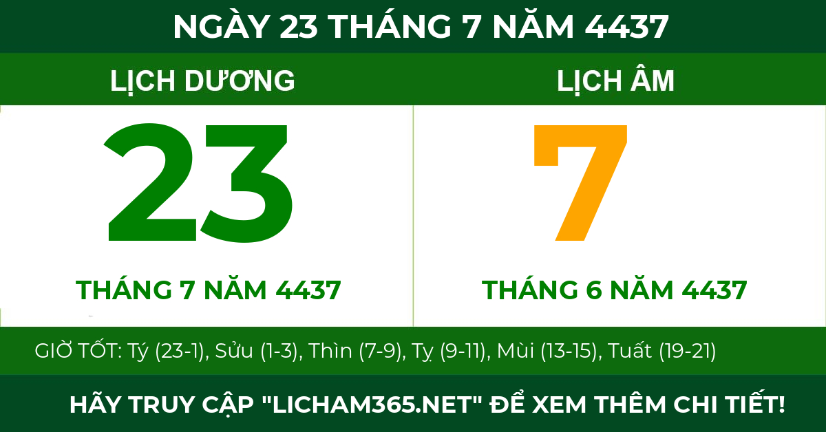 lịch âm ngày 23 tháng 7 năm 4437