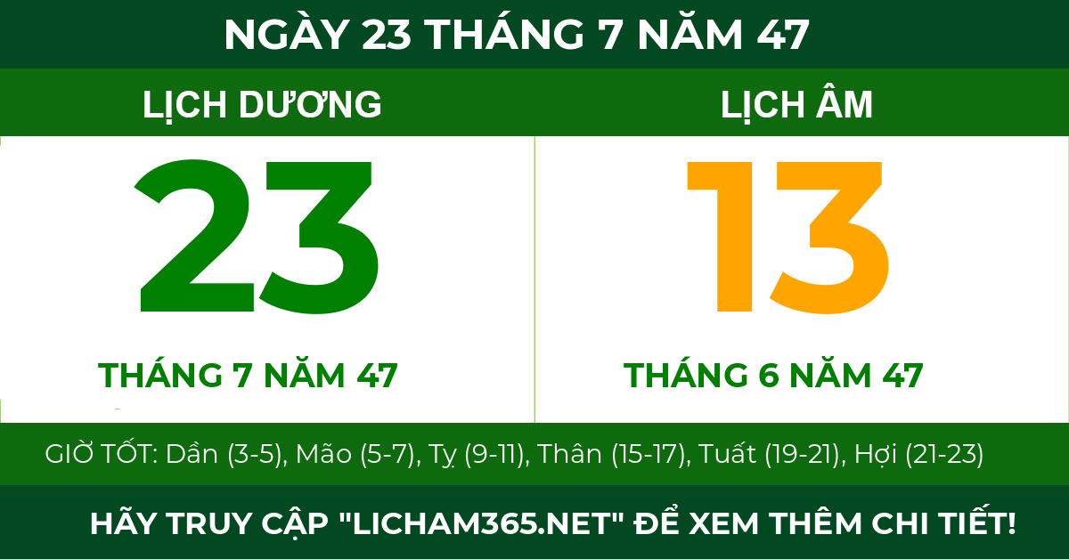lịch âm ngày 23 tháng 7 năm 47