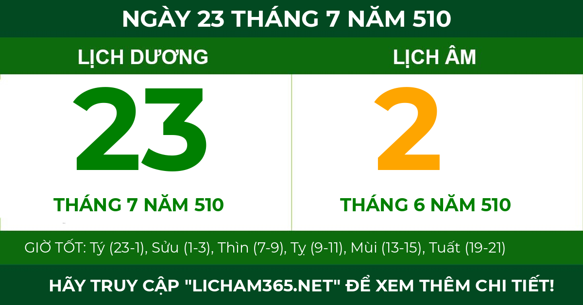 lịch âm ngày 23 tháng 7 năm 510
