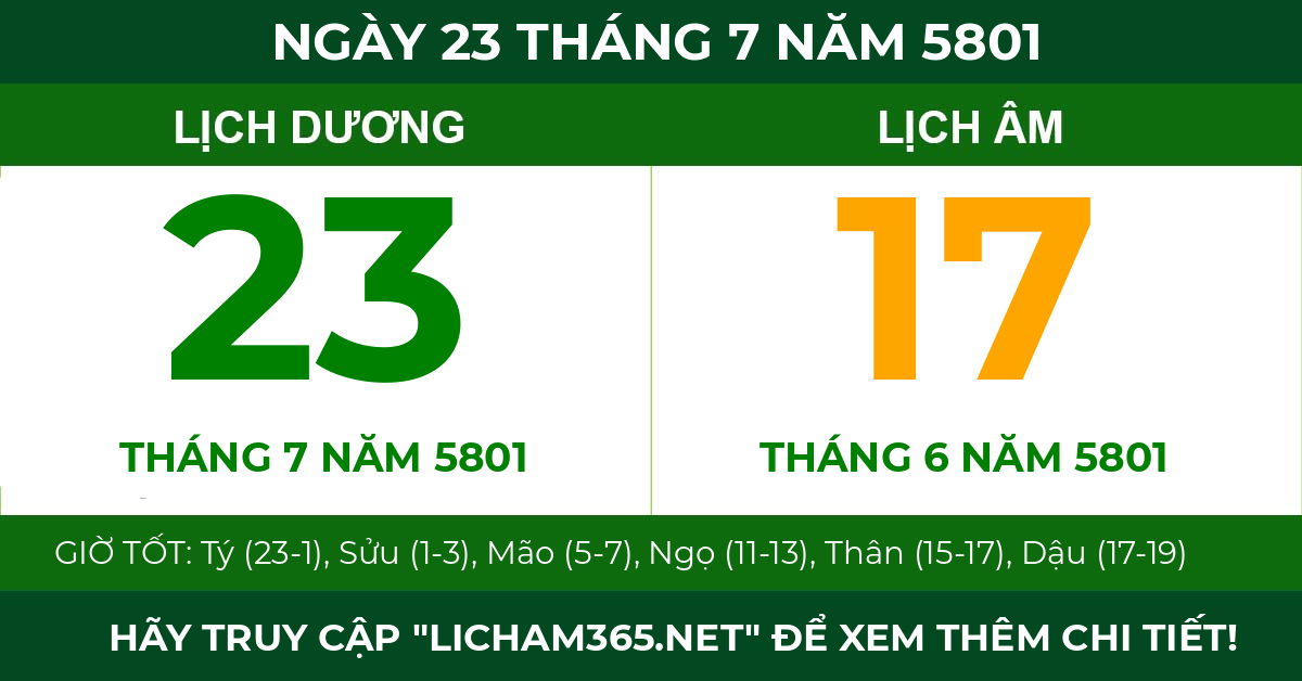 lịch âm ngày 23 tháng 7 năm 5801