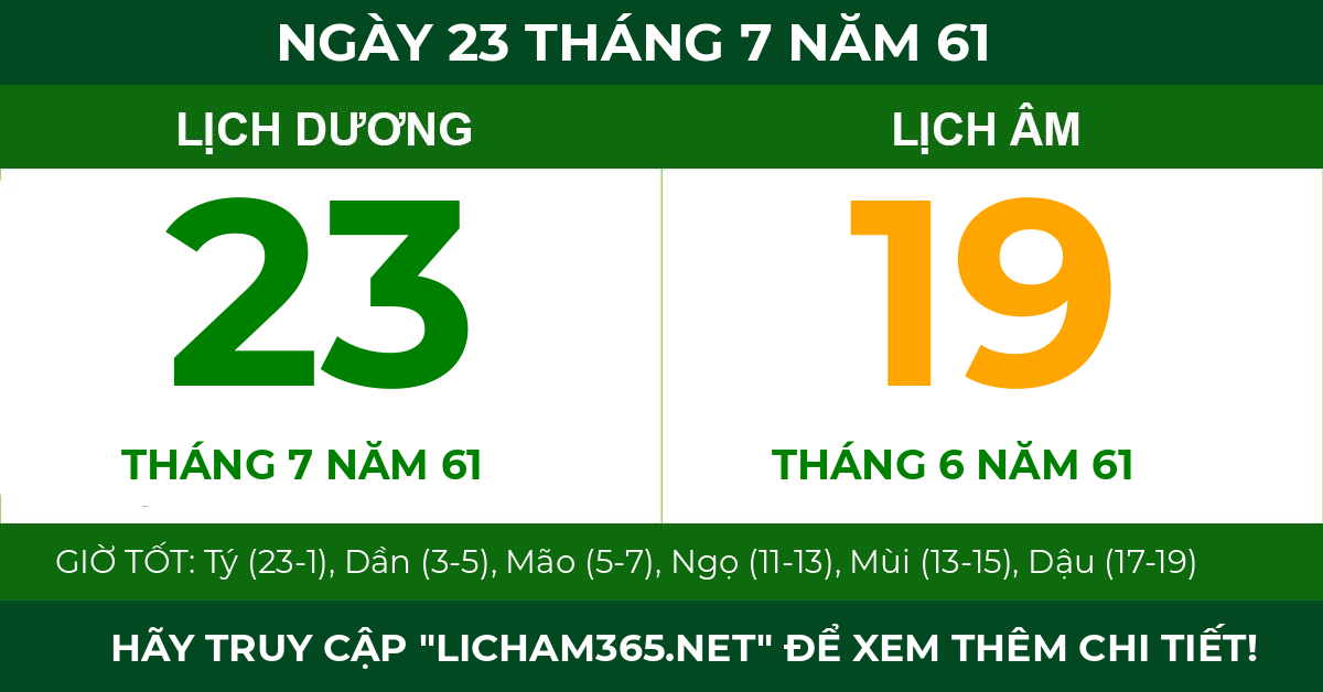 lịch âm ngày 23 tháng 7 năm 61
