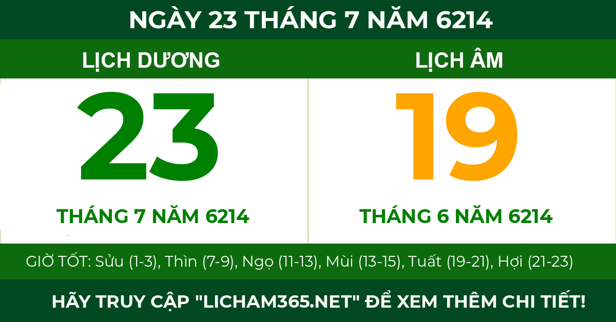 lịch âm ngày 23 tháng 7 năm 6214