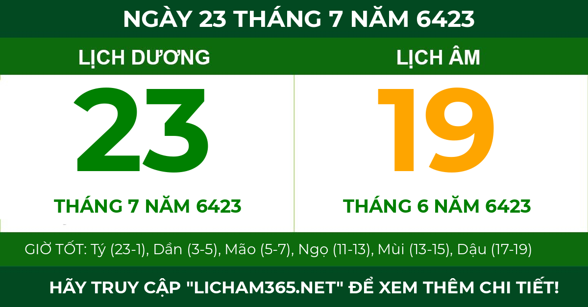 lịch âm ngày 23 tháng 7 năm 6423