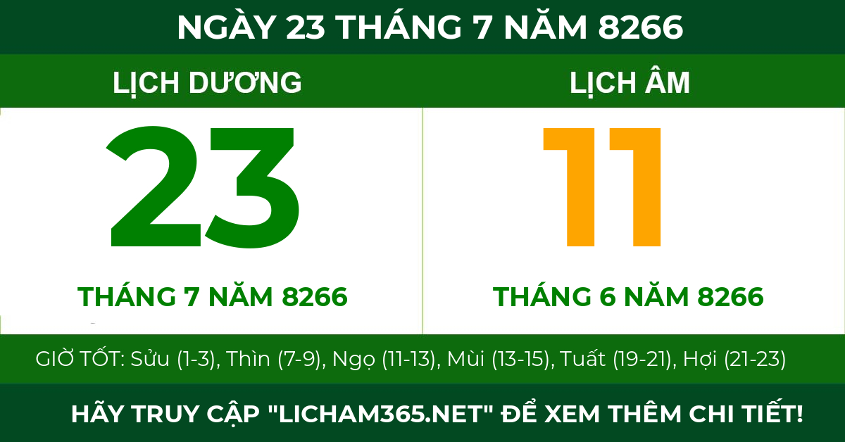 lịch âm ngày 23 tháng 7 năm 8266