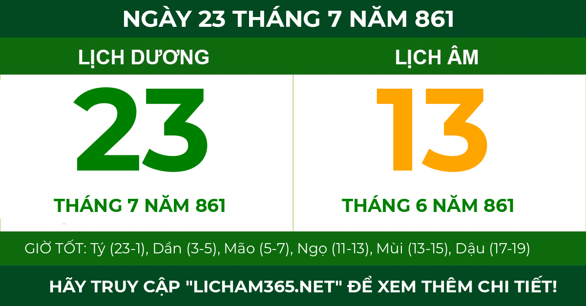 lịch âm ngày 23 tháng 7 năm 861