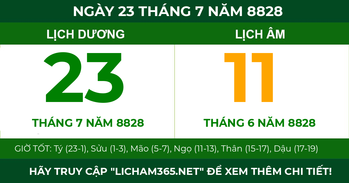 lịch âm ngày 23 tháng 7 năm 8828