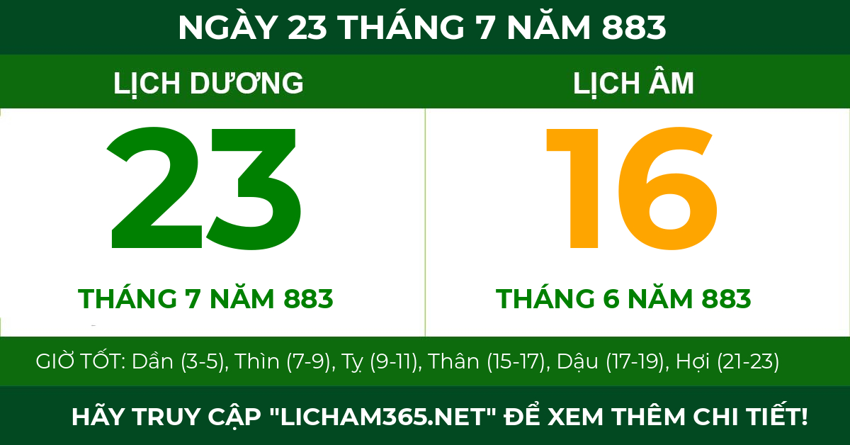 lịch âm ngày 23 tháng 7 năm 883