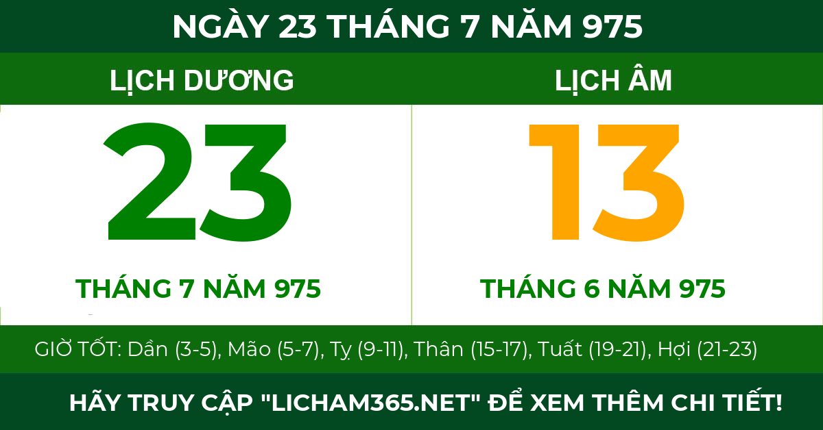lịch âm ngày 23 tháng 7 năm 975