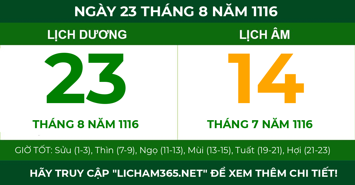 lịch âm ngày 23 tháng 8 năm 1116