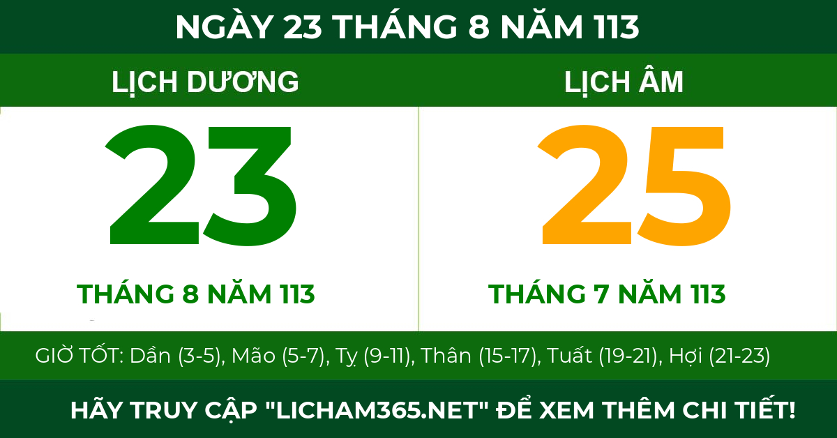 lịch âm ngày 23 tháng 8 năm 113