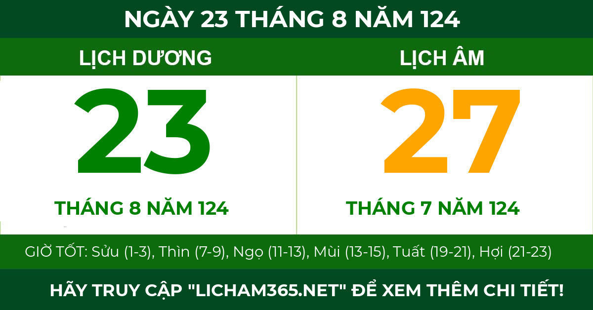 lịch âm ngày 23 tháng 8 năm 124