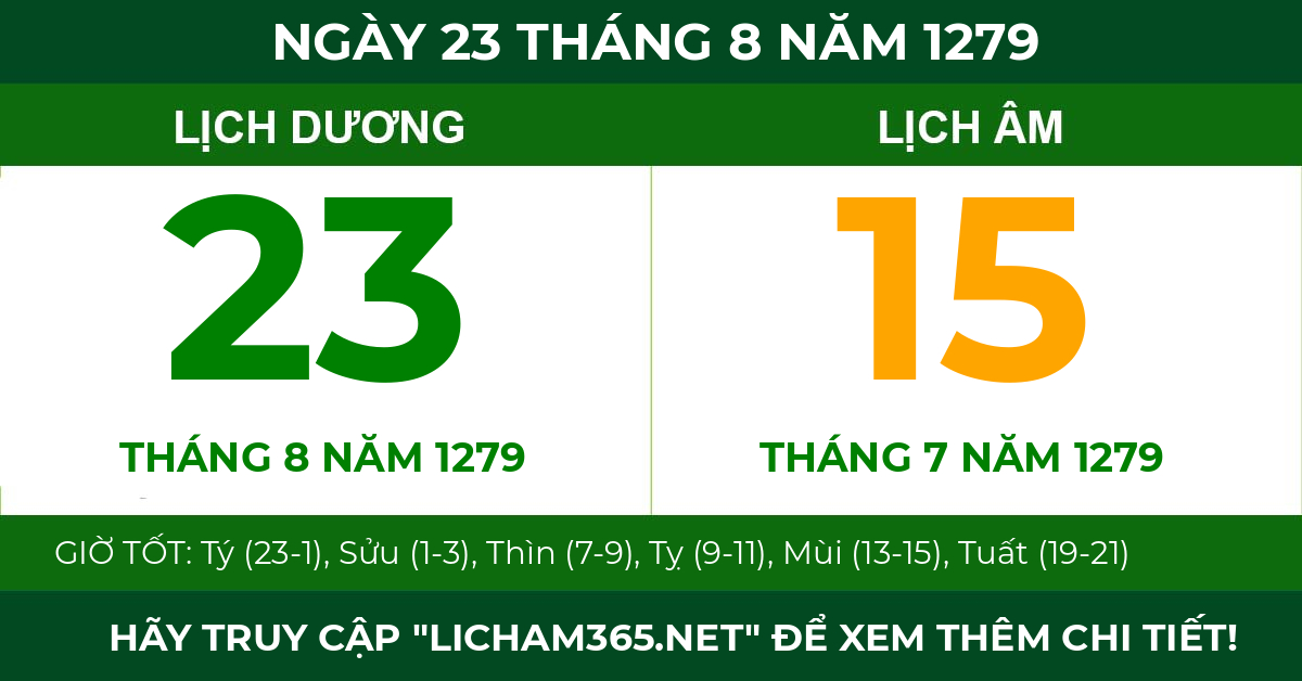 lịch âm ngày 23 tháng 8 năm 1279