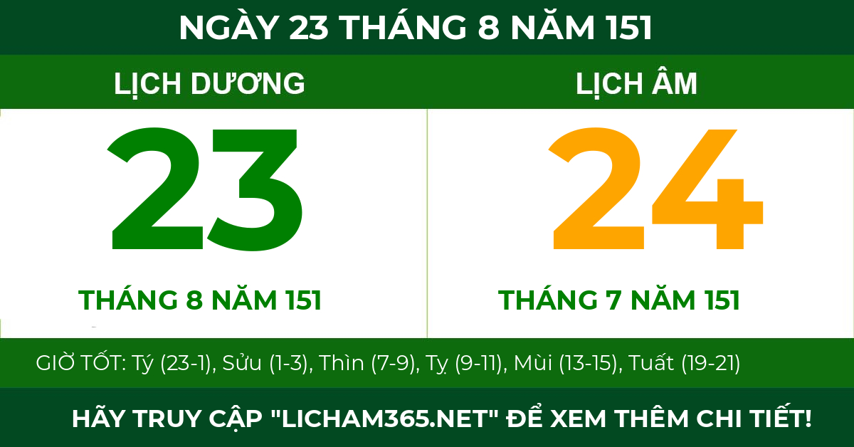 lịch âm ngày 23 tháng 8 năm 151