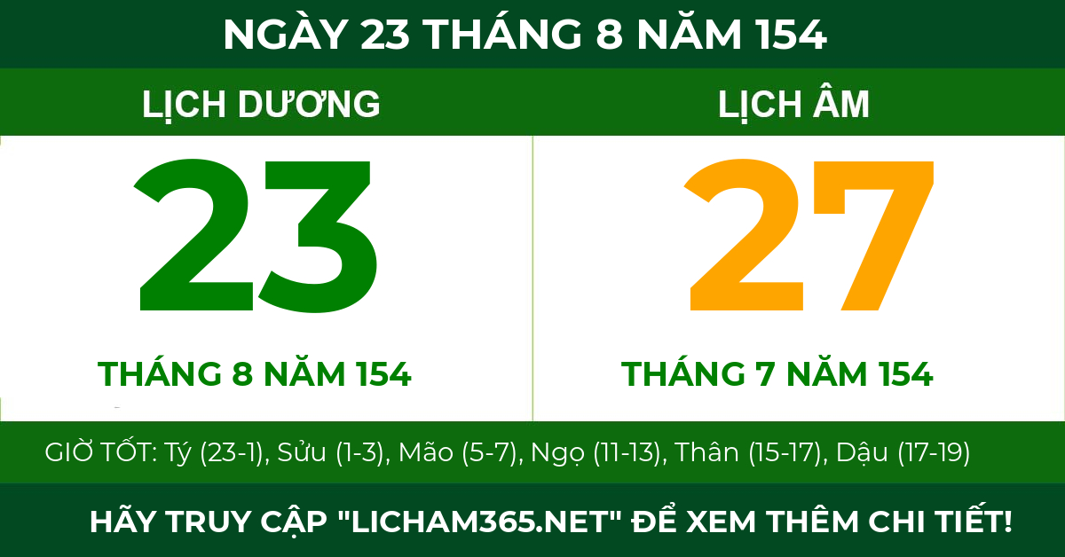 lịch âm ngày 23 tháng 8 năm 154