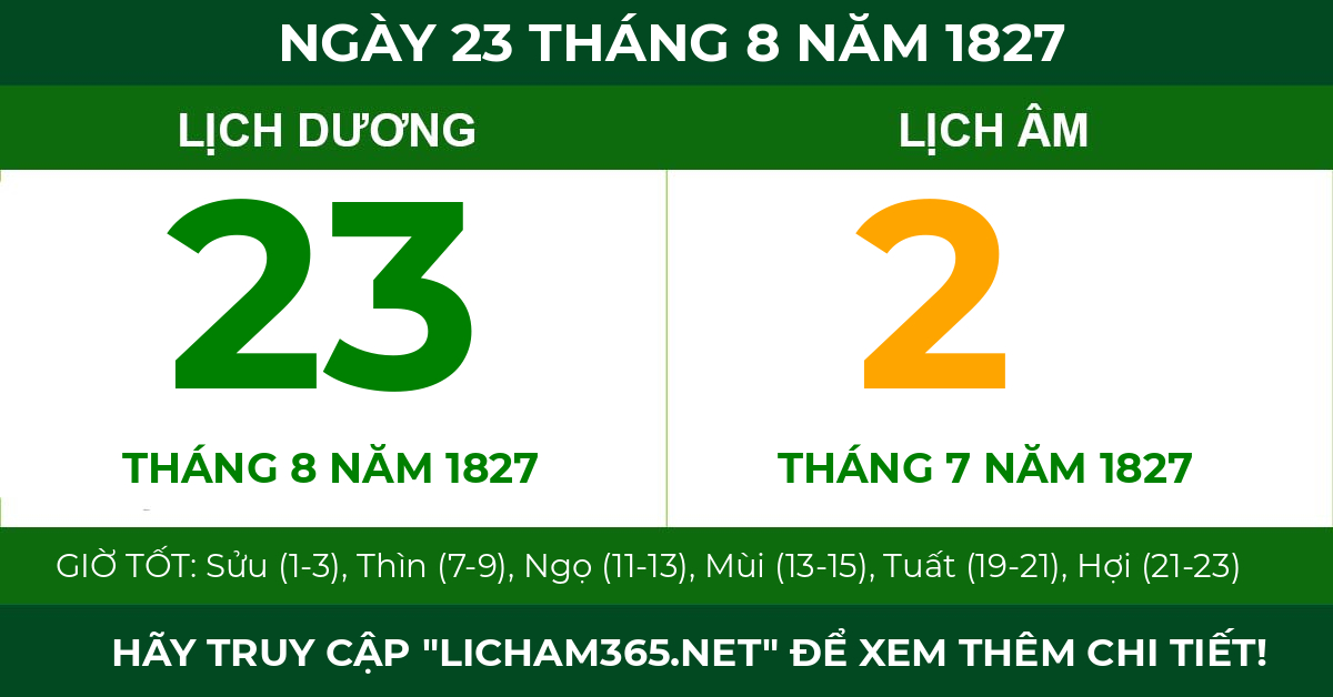 lịch âm ngày 23 tháng 8 năm 1827