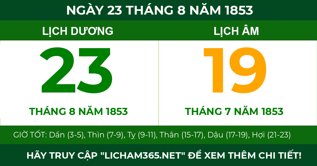 lịch âm ngày 23 tháng 8 năm 1853