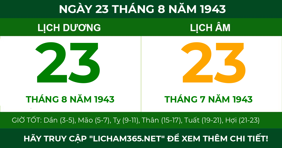 lịch âm ngày 23 tháng 8 năm 1943