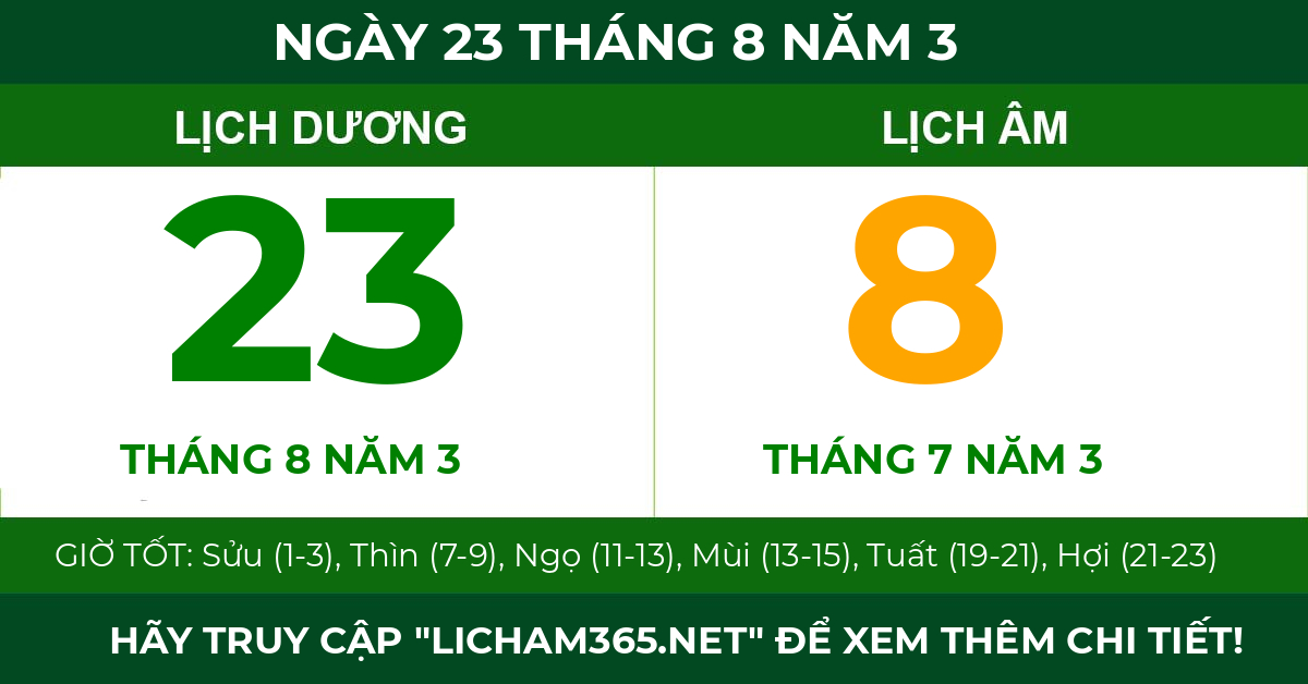 lịch âm ngày 23 tháng 8 năm 3