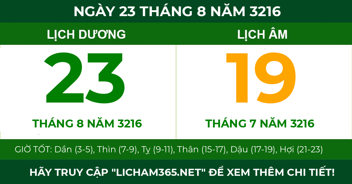 lịch âm ngày 23 tháng 8 năm 3216