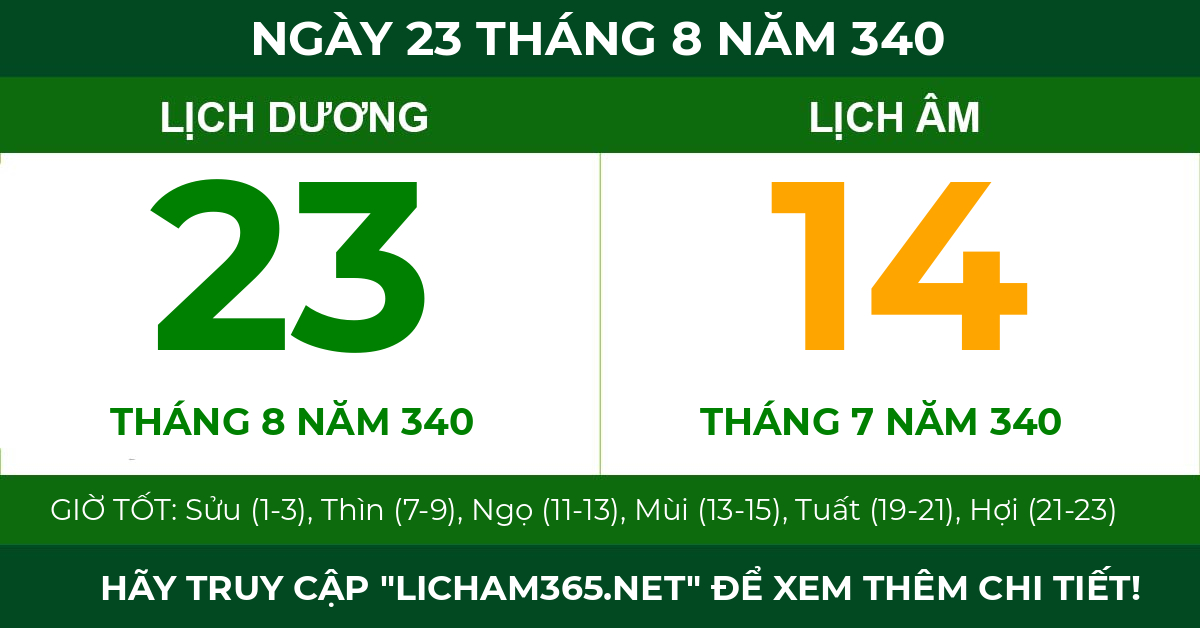 lịch âm ngày 23 tháng 8 năm 340