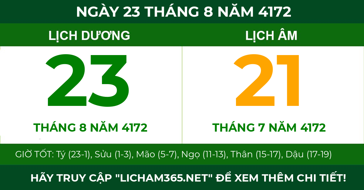lịch âm ngày 23 tháng 8 năm 4172