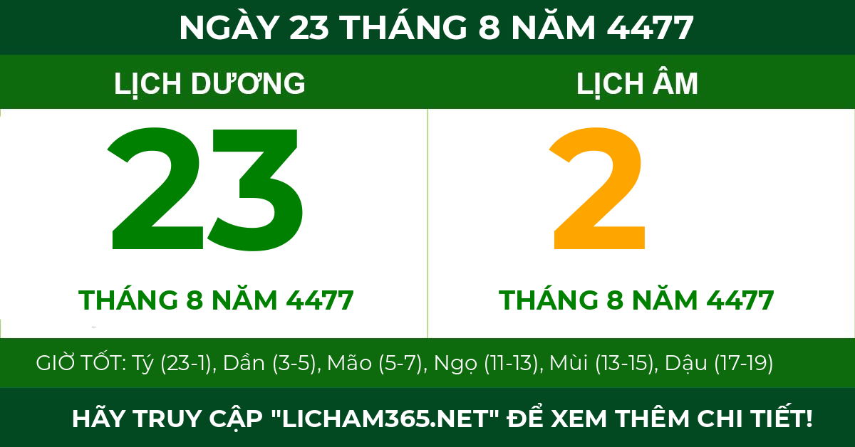 lịch âm ngày 23 tháng 8 năm 4477